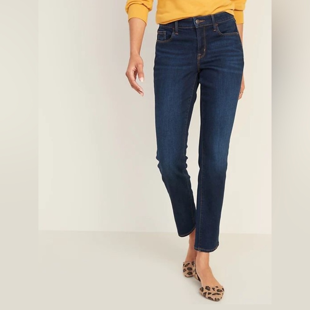 Old Navy Dark Blue Straight Leg Jeans mid- rise